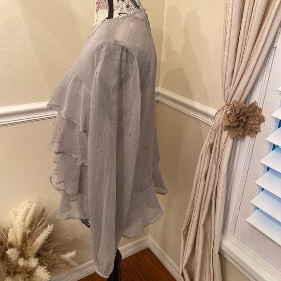 LOFT Light Gray Ruffled Blouse - Picture 3 of 8